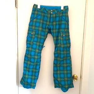 Blue Green Plaid Burton Snow Pants for snowboarding/skiing, size small